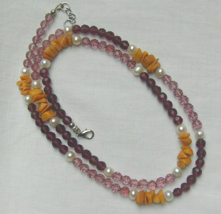 Bild 2: Halskette, Longkette mit Kirstallperlen Jade, Perlen