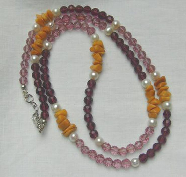 Halskette, Longkette mit Kirstallperlen Jade, Perlen