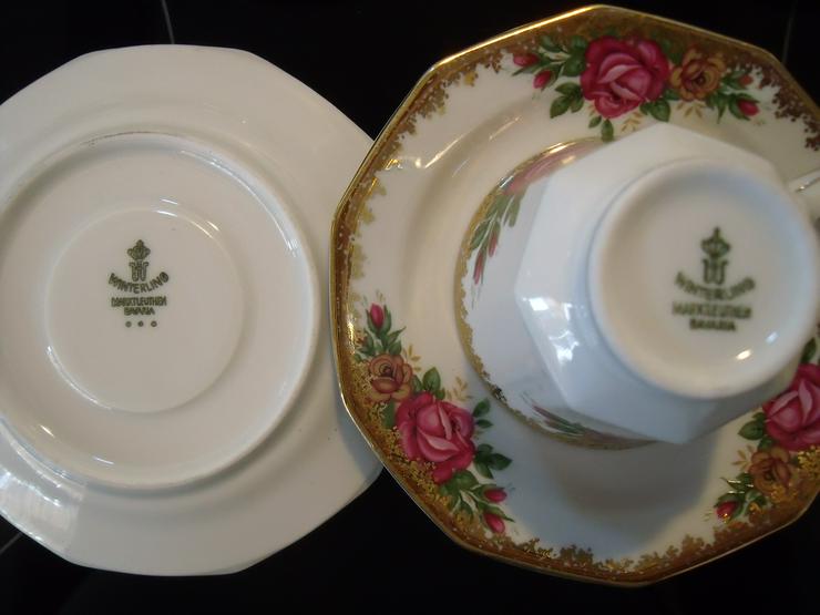 Bild 8: Kaffe Tee Service - Blumenmuster und Goldrand 6 Stück + Silber servieten .