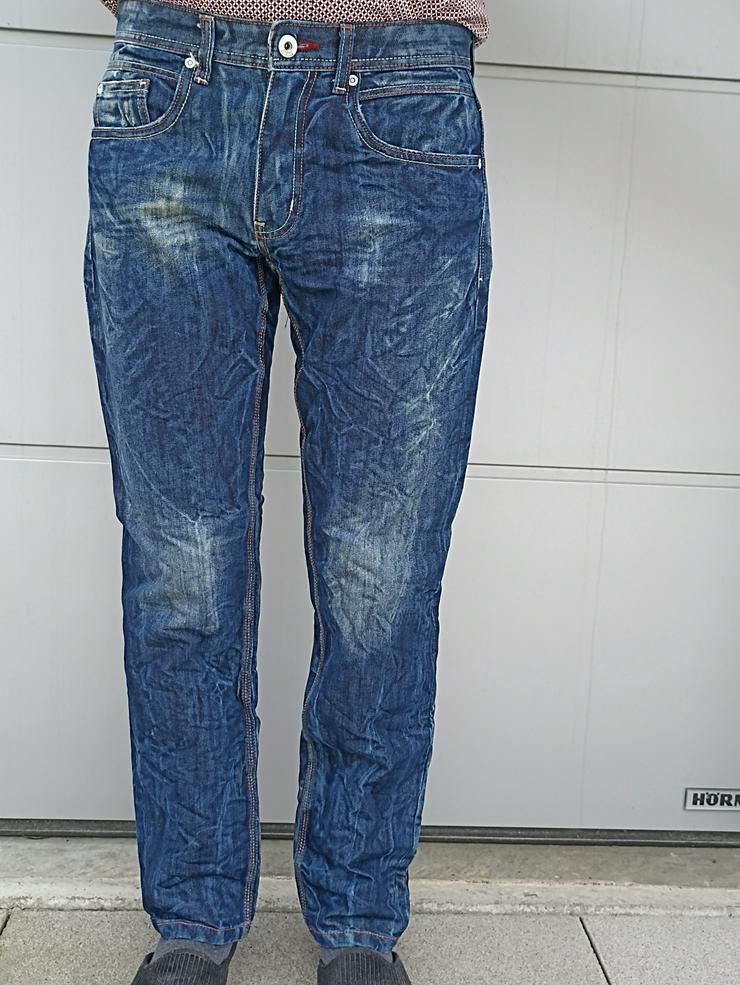 Herren Hose blau Batiklook Knitterlook Herrenhose Jeanshose W34 L32 Gr. 50 Gr. M