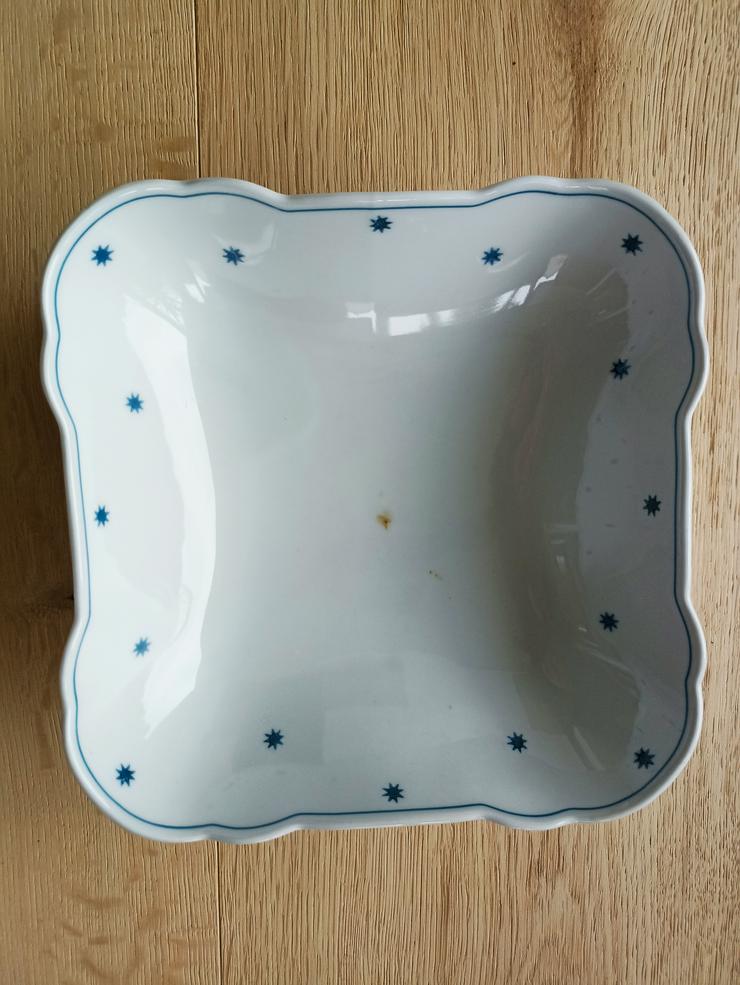 Bild 3: Porzellanschüssel Gemüseschüssel Retro Schüssel Porzellan weiß blau mit Sternen