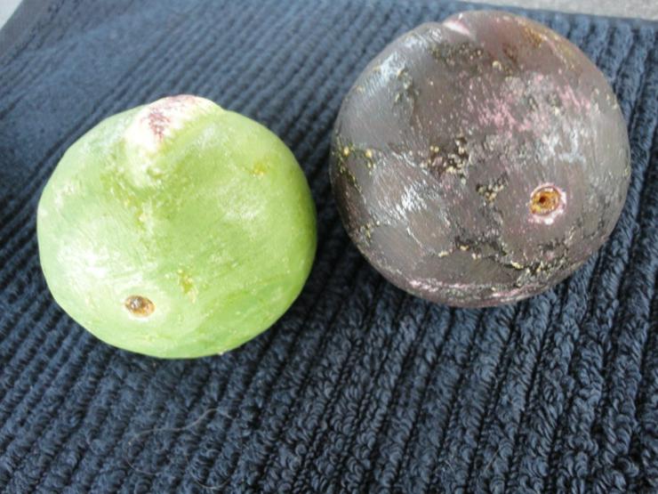 Bild 3: Skulptur Feigen aus Marmor, 2 Stck, lilafarben und grün