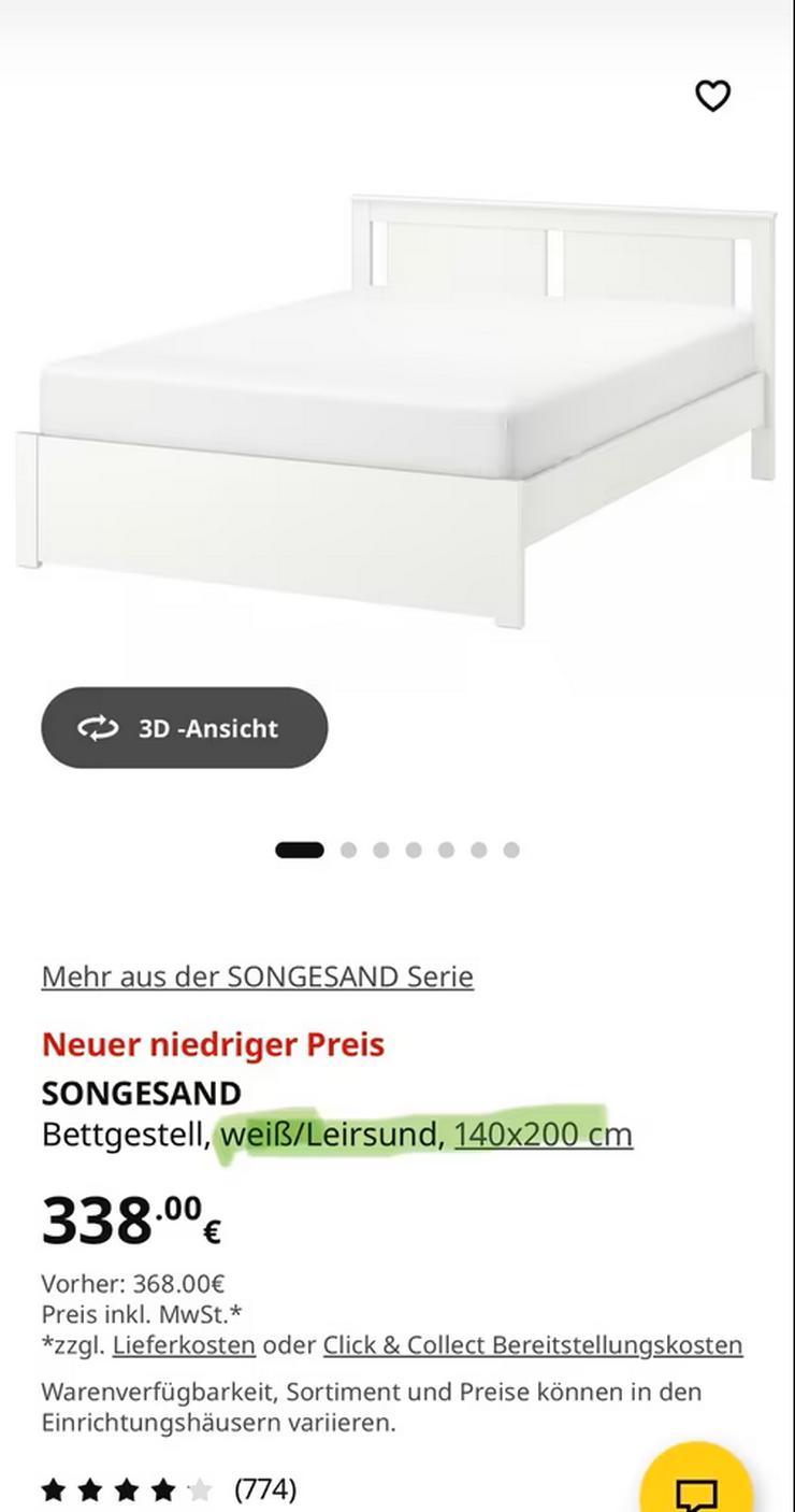 Bild 9: Songesand IKEA Bett 140 x 200cm inkl Lattenrost und Matratze