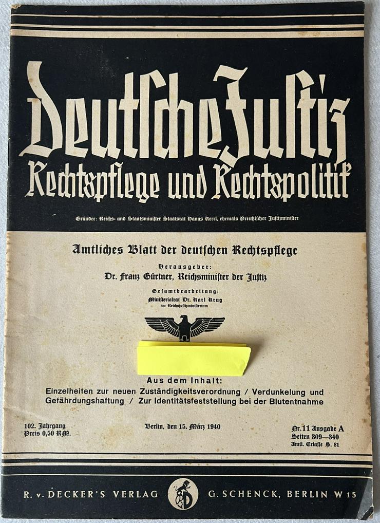 Deutsche Justiz - Rechtspflege und Rechtspolitik - März 1940 - 3 Hefte - Zeitschriften & Zeitungen - Bild 1