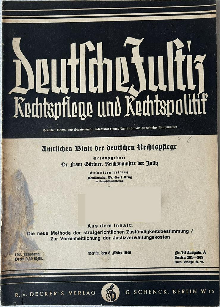 Bild 3: Deutsche Justiz - Rechtspflege und Rechtspolitik - März 1940 - 3 Hefte